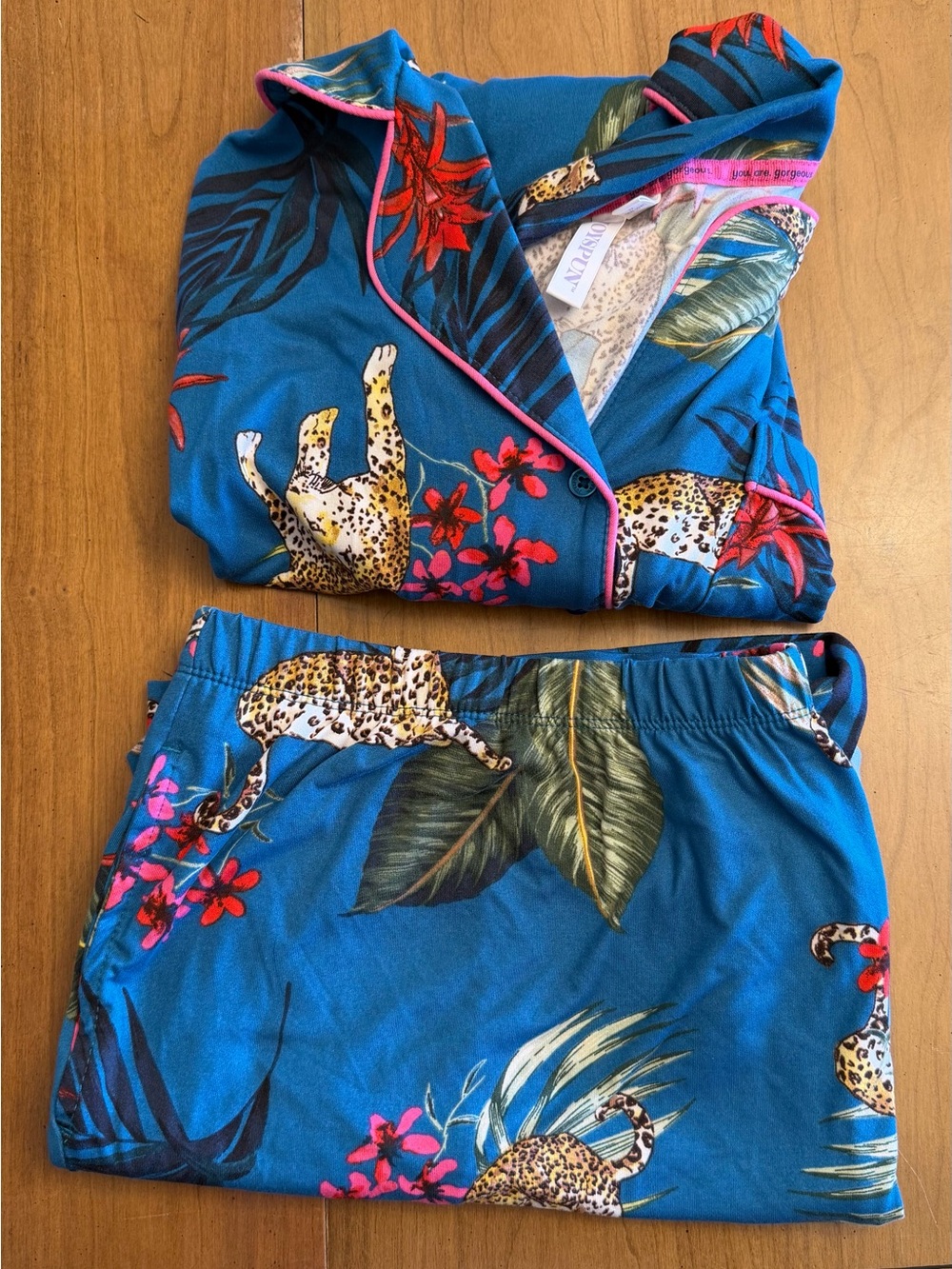 Women’s Joyspun Blue Hawaiian Leopard Print Pajama Set - 2X